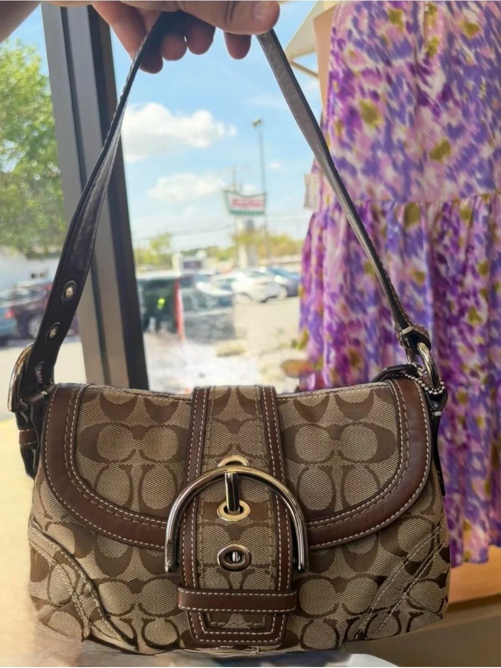 Classic Brown Signature-Pattern Shoulder Bag